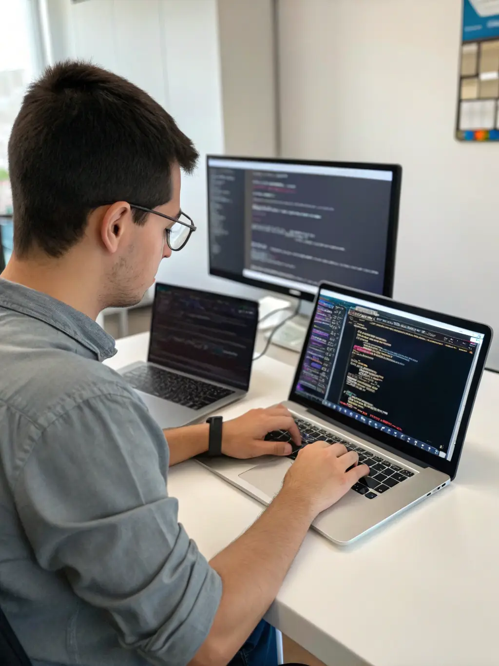 An image of a developer working on a complex code structure, representing HostingHighTech's expertise in advanced web technologies.